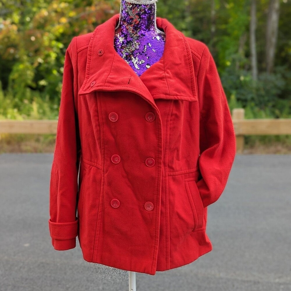 Heritage Preppy Ivy Yacht Nautical Red Pea Coat Double Breasted‎ Torrid NWT 0x